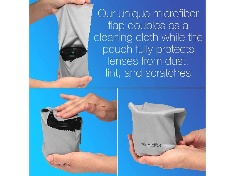 MagicFiber Microfiber Camera Lens Pouches (3 Pack) Ultra Soft Bags with Built-in Cloth for Cleaning and Storing Camera Lenses
