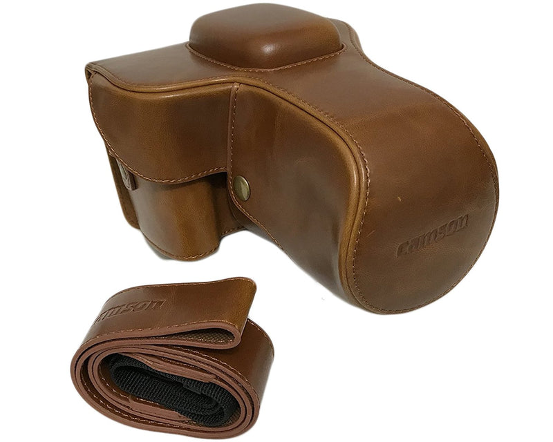 Camson Leather Camera Case for Nikon D3500, D3400, D3300, D3200 with 18-55 Lens (Brown)