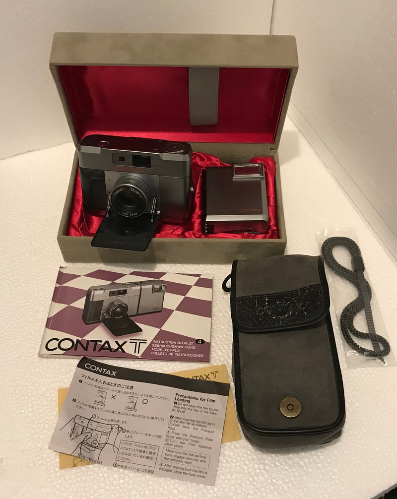 CONTAX T Rangefinder 35mm Film Camera Carl Zeiss Outfit (Chrome) Used
