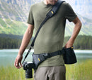 Cotton Carrier Slingbelt with Tether for One Camera. Camera Harness for Hiking and Traveling for Hands-Free Carrying