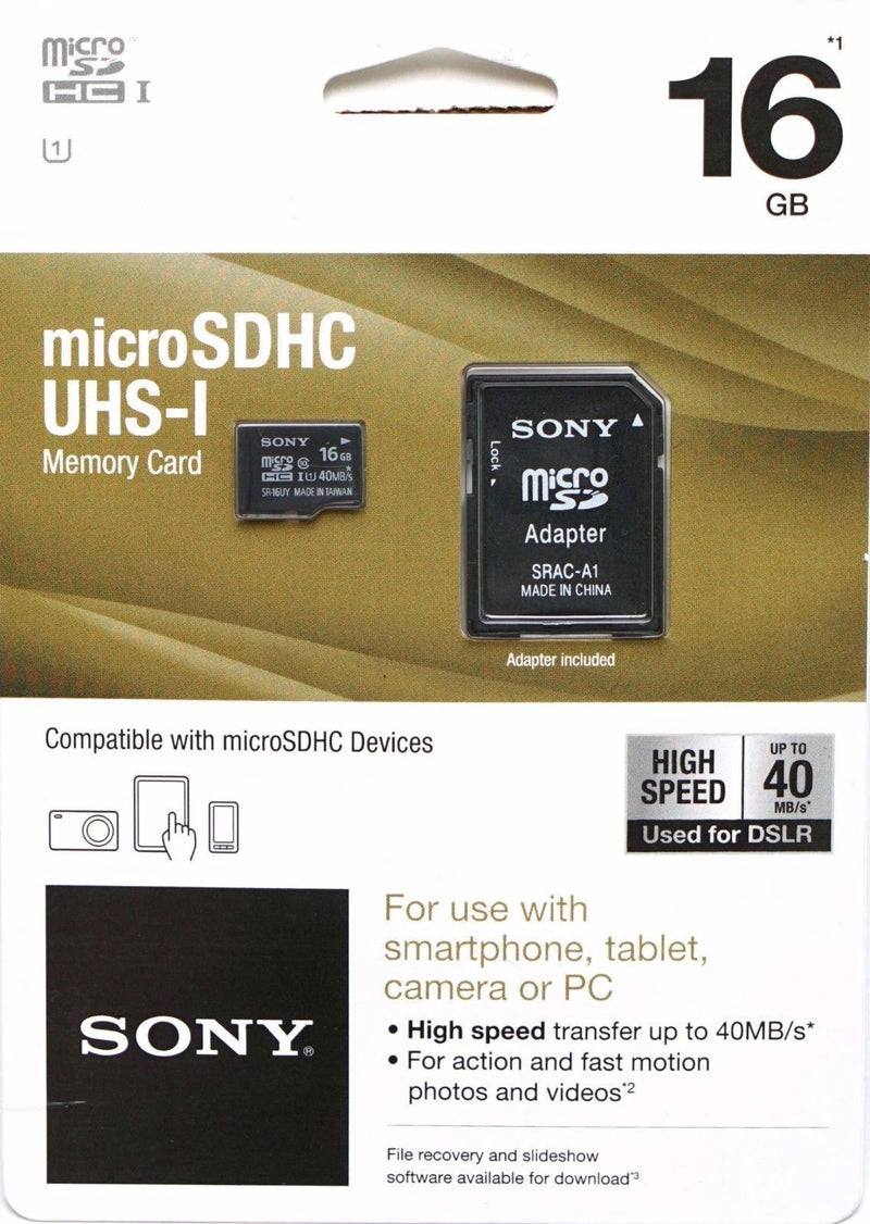 Sony 16GB microSDHC Class 10 UHS-1 Memory Card with microSD Adapter