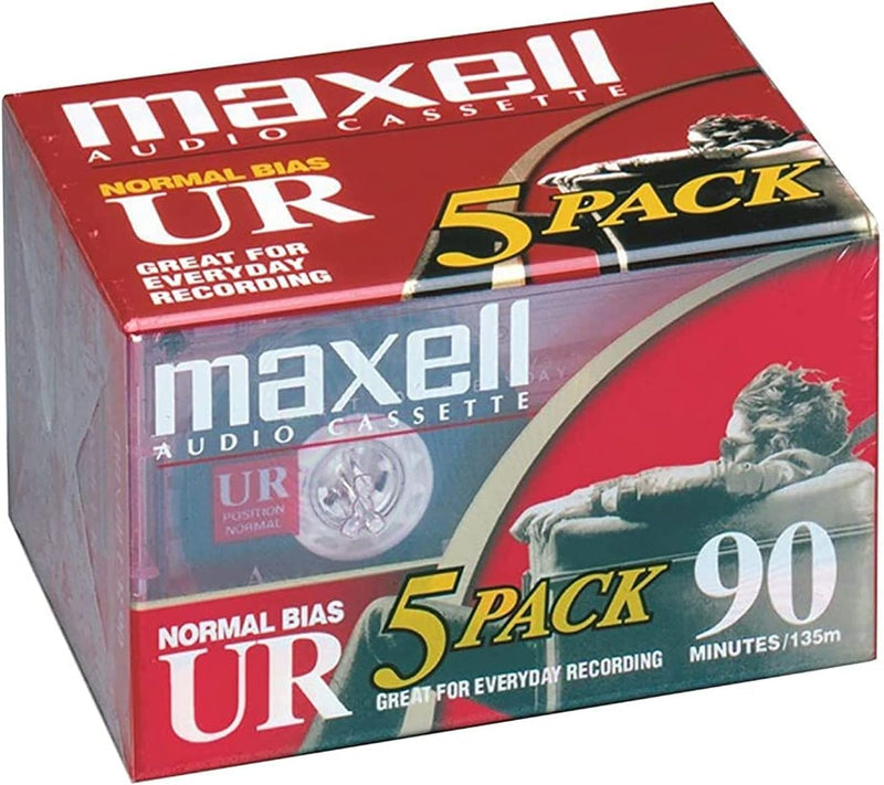 Maxell UR 90 Audio Cassette Tape 5 Pack