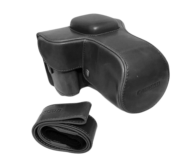 Camson Leather Camera Case for Nikon D3500, D3400, D3300 and more with 18-55 Lens (Black)