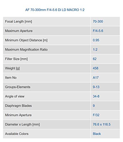 Tamron 70-300mm f/4-5.6 Di LD Macro Autofocus Lens for Nikon AF