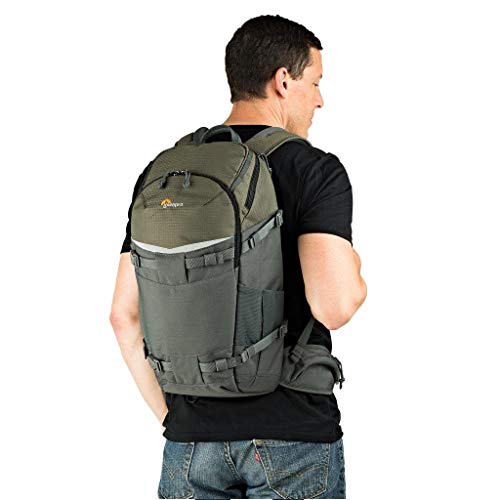 Lowepro LP37015-PWW, Flipside Trek BP 350 AW Backpack for Camera, Stores DSLR with Lens Attached, Extra Lenses, Tripod, 10 Inch Tablet Grey/Dark Green