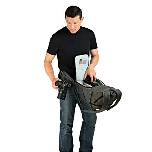 Lowepro LP37015-PWW, Flipside Trek BP 350 AW Backpack for Camera, Stores DSLR with Lens Attached, Extra Lenses, Tripod, 10 Inch Tablet Grey/Dark Green