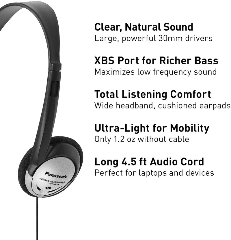 Panasonic RP-HT21 Headphones On-Ear Lightweight with XBS (Gray)