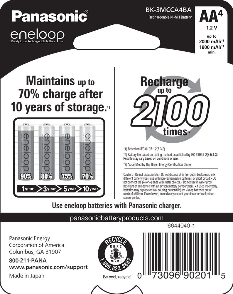Panasonic eneloop AA New 2100 Cycle Ni-MH Pre-Charged Rechargeable Batteries