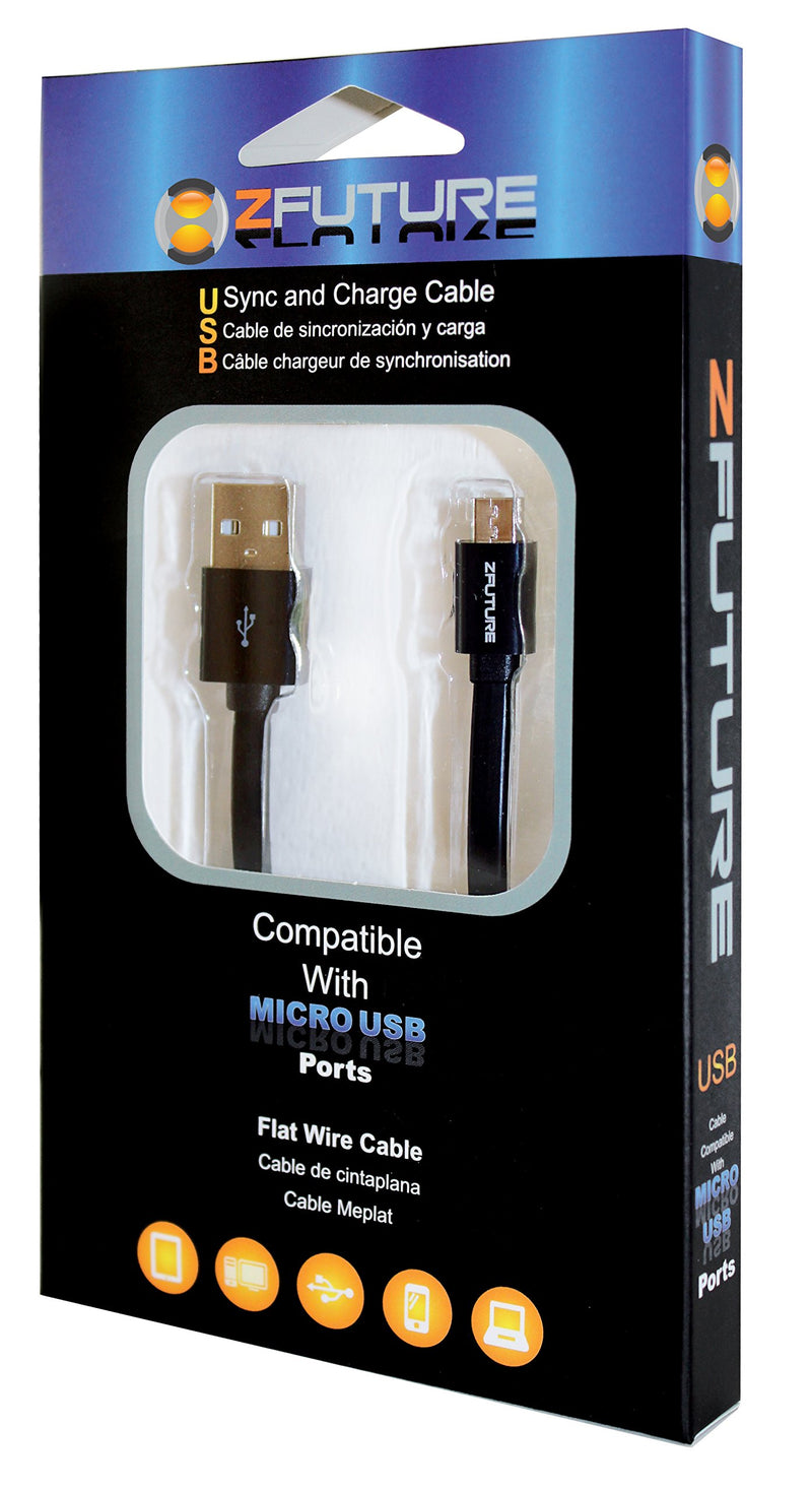 ZFUTURE 5ft Micro USB Sync & Charge Flat Wire Cable for Cell/Smartphones, Tablets, Cameras, Bluetooths and other Devices