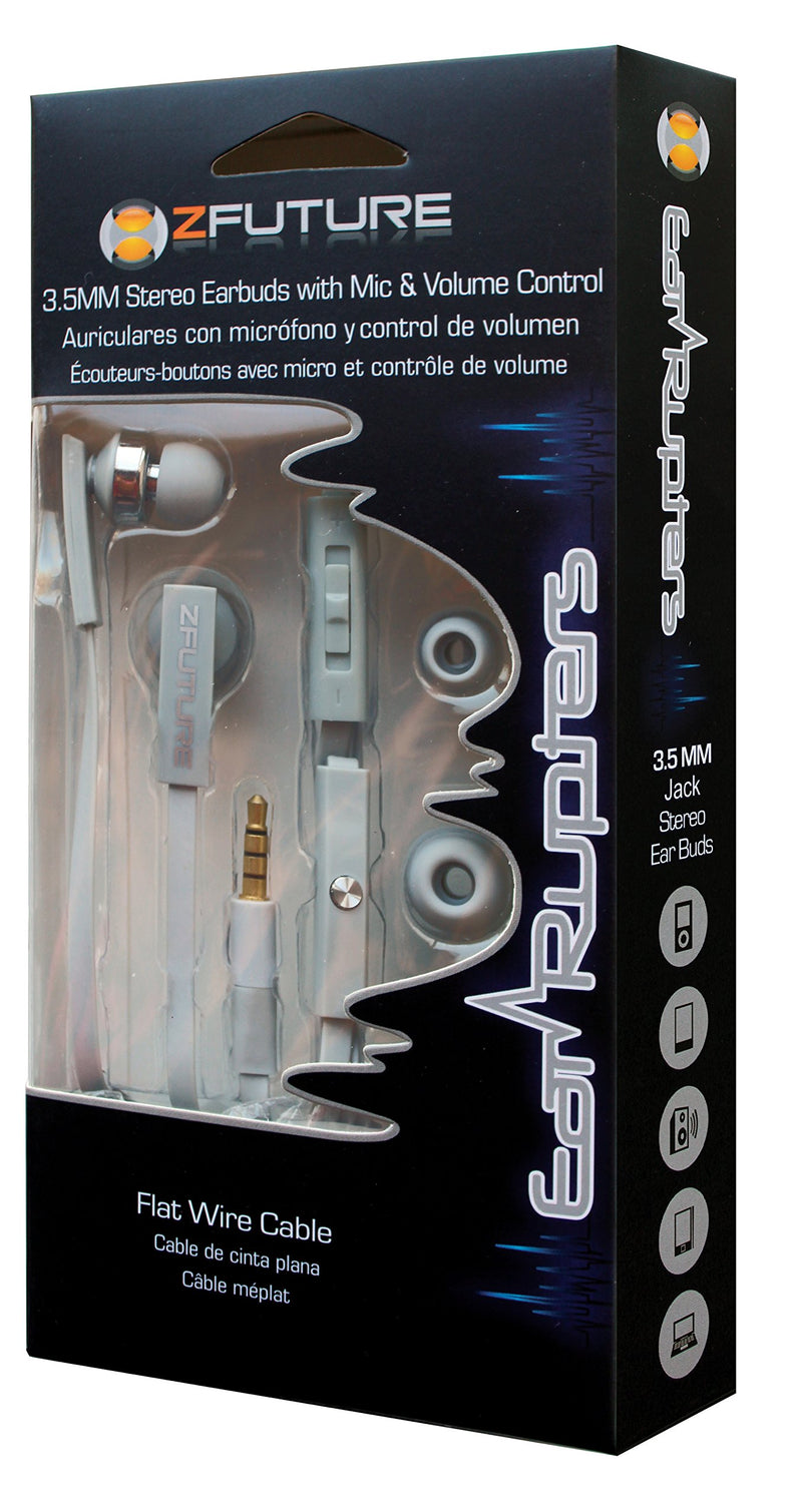 ZFUTURE Flat Wire-Tagle Free Ear Buds with Mic, Volume Control, Music Control and 2 Extra Pair of Gels, Silver