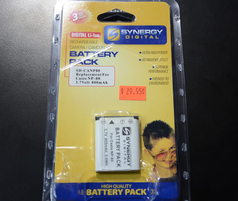 Synergy Digital Replacement Battery for a (Casio NP-80) 3.7Volt 800mAh