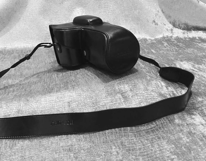 Camson Leather Camera Case for Nikon D3500, D3400, D3300, D3200 with 18-55 Lens (Black)