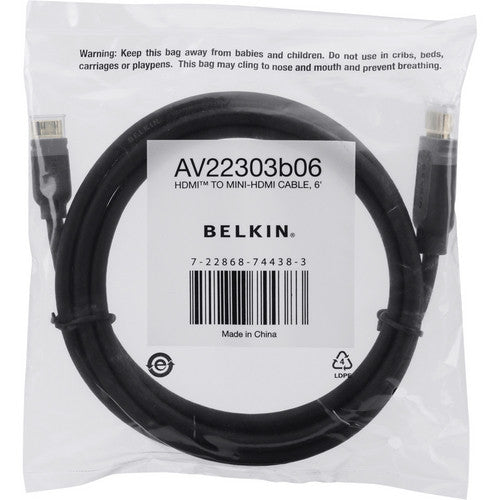 Belkin Mini HDMI Male (Type C) to HDMI Male (Type A) Cable - 6'